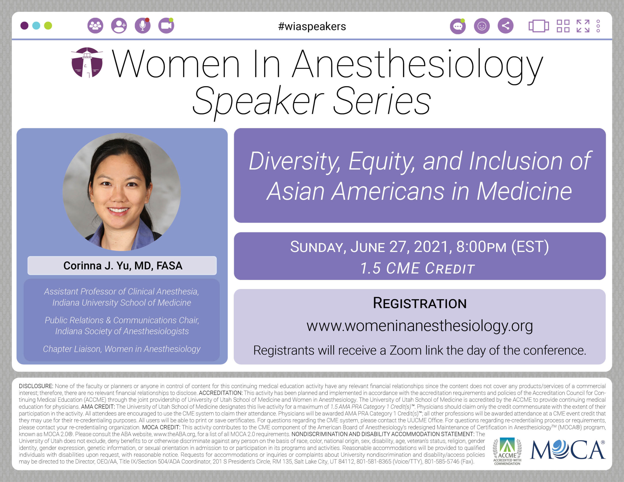 WIA Speaker Series - Corinna J. Yu - Diversity, Equity, and Inclusion of Asian Americans in Medicine