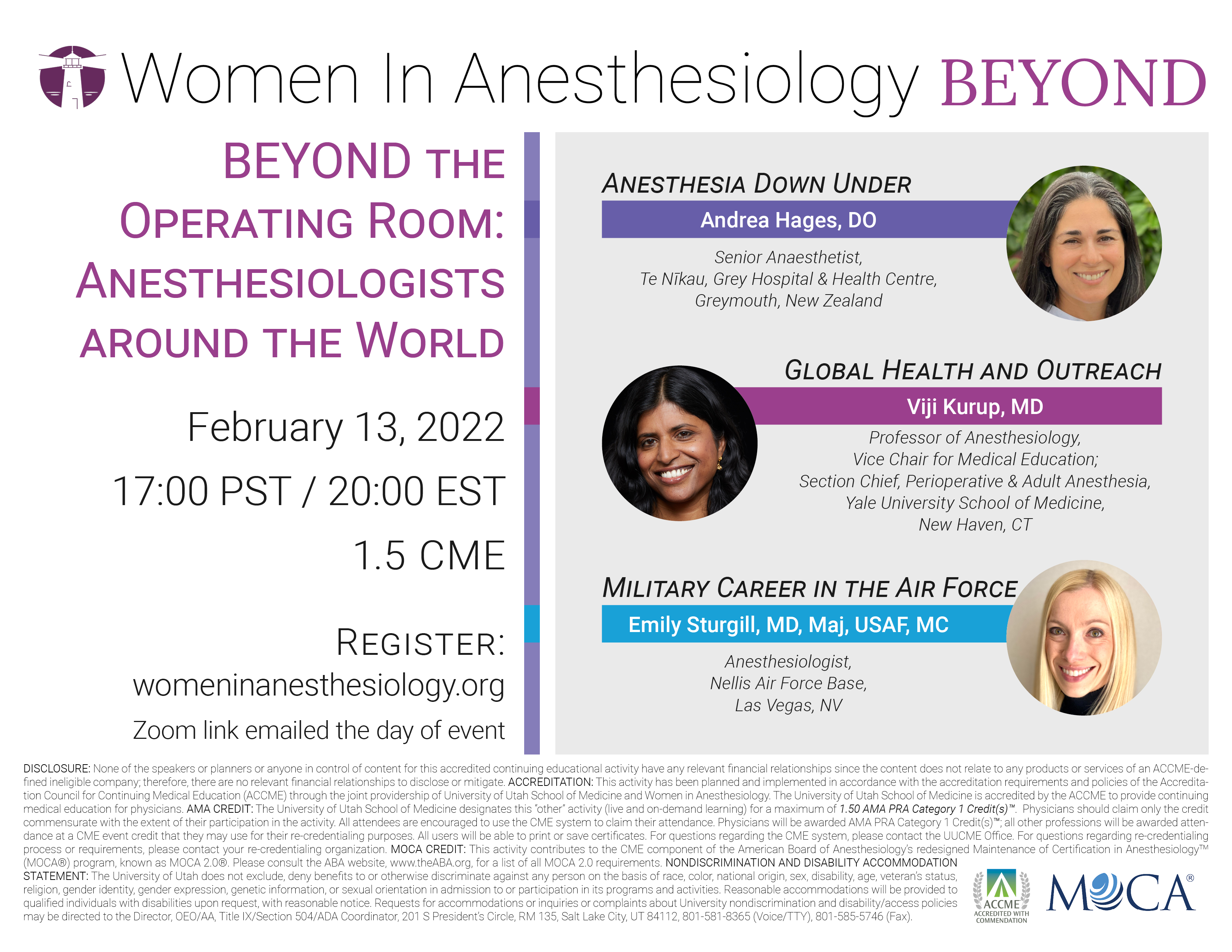WIA Speaker Series - Dr. Andrea Hages, Dr. Viji Kurup, Dr. Emily Sturgill – BEYOND the Operating Room: Anesthesiologist Around the World